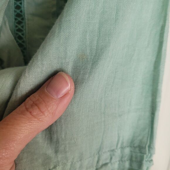 JP and Mattie Button Up Peasant Blouse Women's Small S Green Ruffle Boho Cotton - Picture 12 of 12